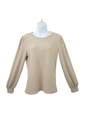 Express Top Womens M Waffle Textured Knit Fairycore Coquette Long Sleeve Beige